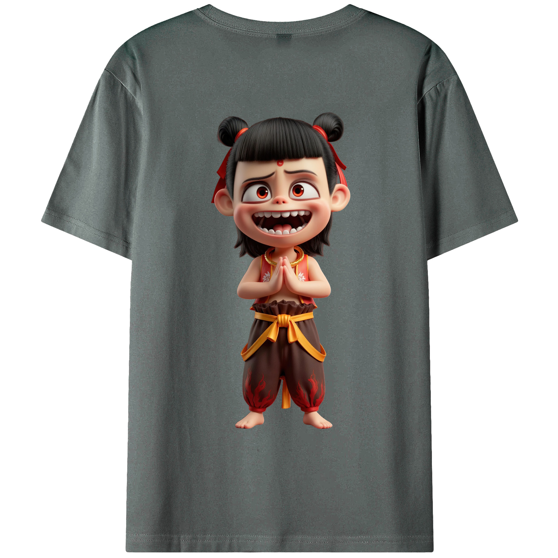 （画像用） Ne Zha 2 ナタ 魔童の大暴れ 綿100％ メンズ半袖Tシャツ（バックプリント） 通気性